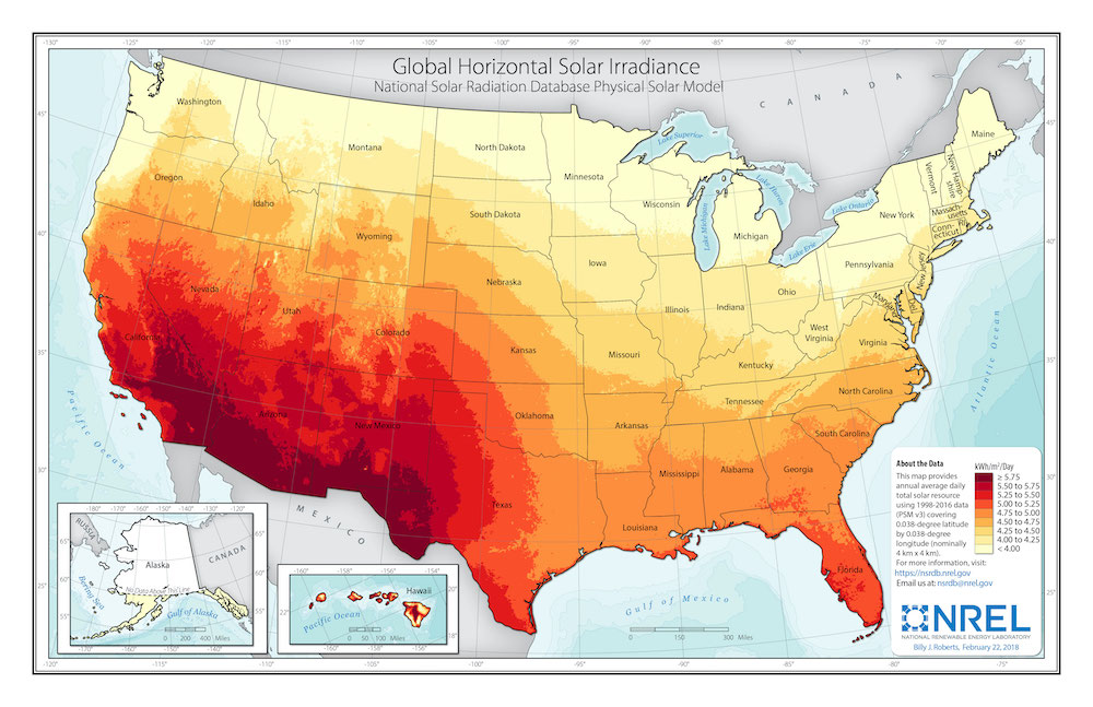 Calculate Sun Hours per Day USA Map